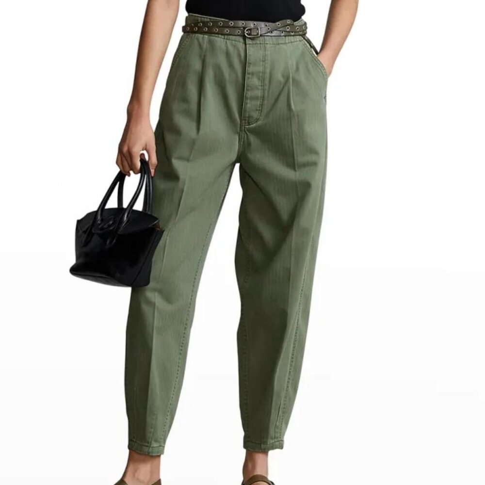 Polo by Ralph Lauren Olive Green High-Rise Pleated Tapered Pants